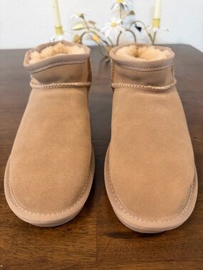 Belimo Sand Suede Shearling Lined Ankle Booties